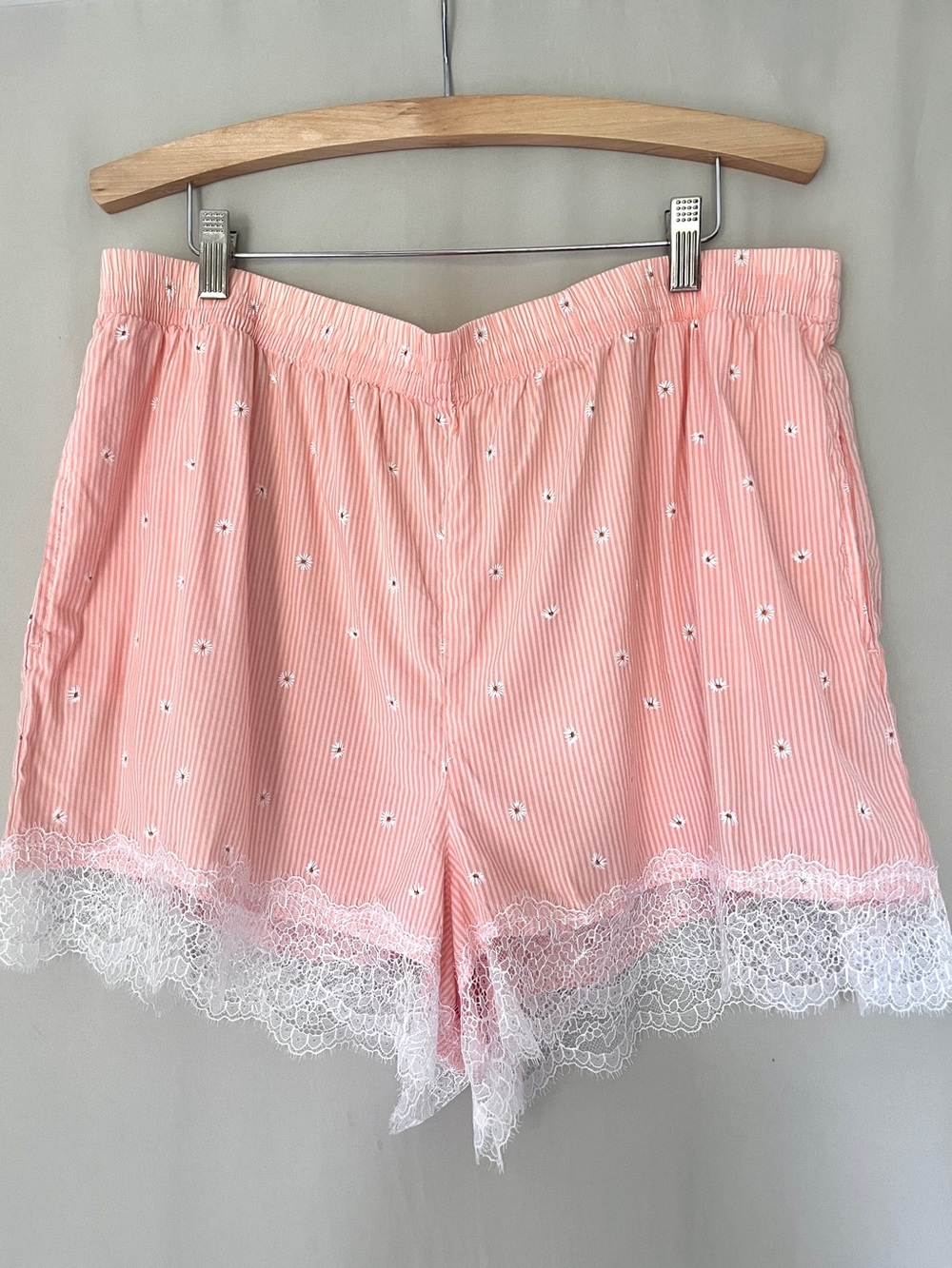 Victoria's Secret Daisy Print Orange Pinstripe Lace Trim Sleep Shorts • Size XL